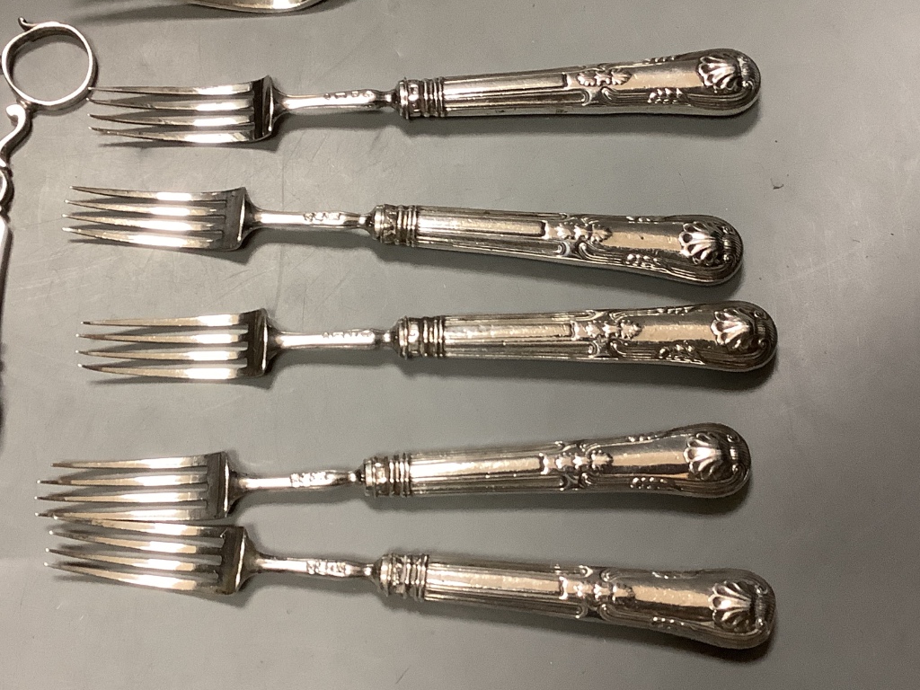 Five pairs of Georgian silver fruit eaters and a quantity of miscellaneous silver flatware